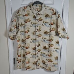 Vintage Red Head Men's Button Front Short Sleeve Shirt Size XL Fly Fishing Canoe